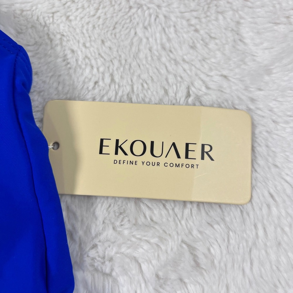 Ekouaer Womens Royal Blue Ruched One Piece Swimsuit Padded Sweetheart Size L NEW - Picture 10 of 11